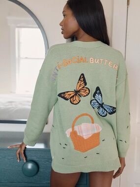 Anthropologie LyreBird Picnic Friends Sleep Sweater OVERSIZED CARDIGAN nwt M